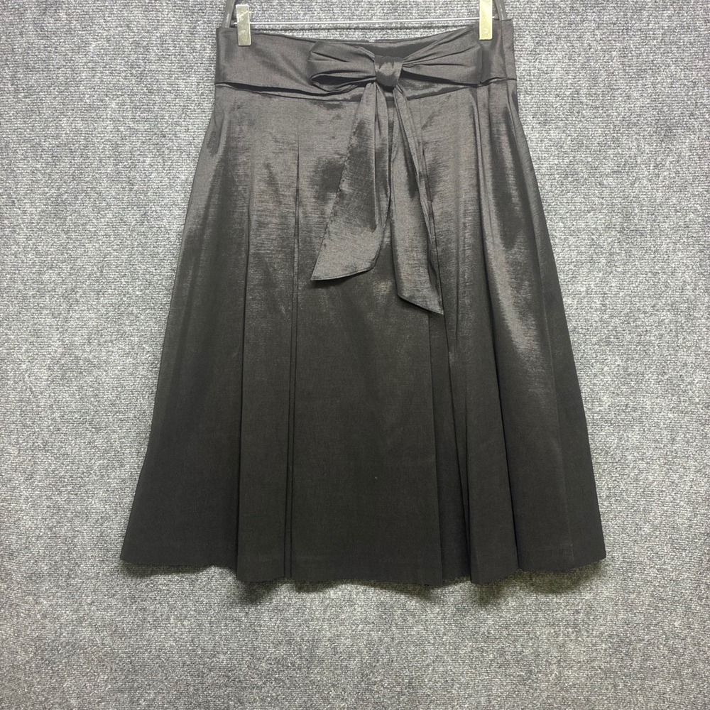Preston & York A-Line Skirt Women 6 Black Bow Front Pleated Midi Evening Formal